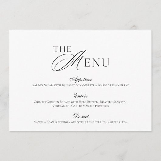 Minimal Black & White Wedding Menu card Kaart (Voorkant)