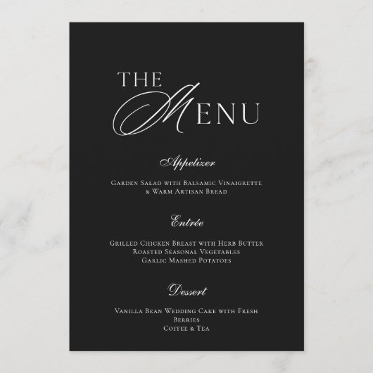 Minimal Black & White Wedding Menu Card Kaart (Voorkant)