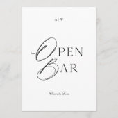 Minimal Black & White Wedding Open Bar Sign Kaart (Voorkant)