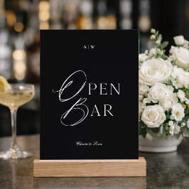 Minimal Black & White Wedding Open Bar Sign Kaart