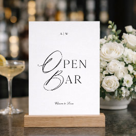 Minimal Black & White Wedding Open Bar Sign Kaart