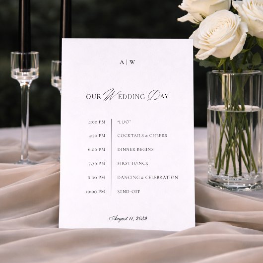 Minimal Black & White Wedding Timeline Card Kaart