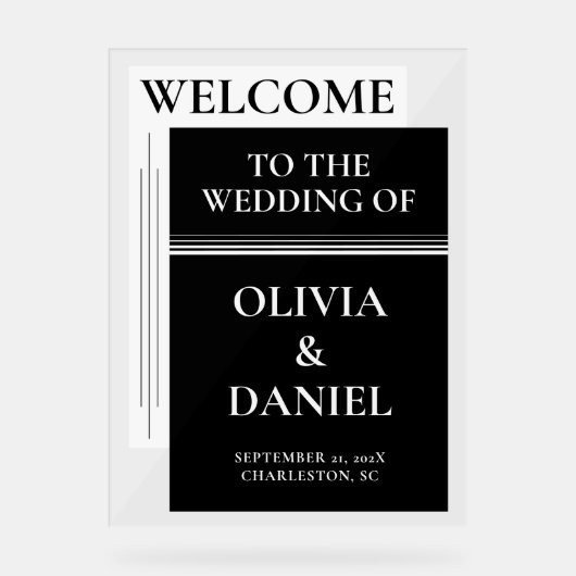 Minimal Black & White Wedding Welcome Acryl Bord (Voorkant)