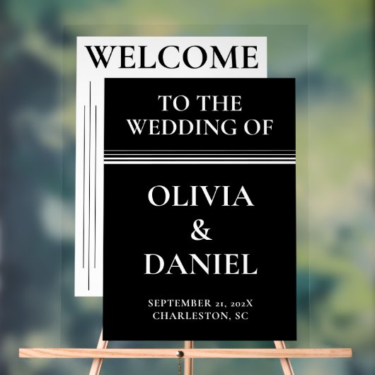 Minimal Black & White Wedding Welcome Acryl Bord (Neutraal)