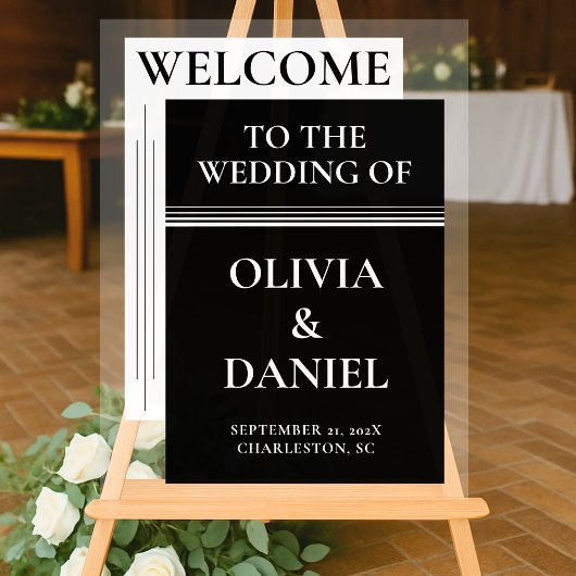 Minimal Black & White Wedding Welcome Acryl Bord