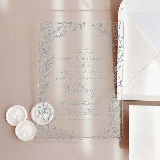 Minimal Blauw Blauw Groen Elegante Boho bruiloft Acryl Uitnodigingen