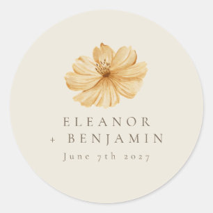 Minimal Blauw Geel Bloemen Waterverf Boho Bruiloft Ronde Sticker