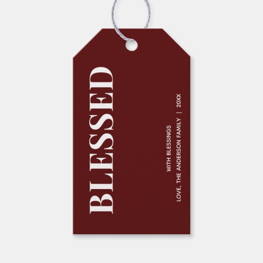 Minimal BLESSED | Deep Red Holiday Cadeaulabel (Voorkant)