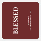 Minimal BLESSED | Deep Red Holiday Vierkante Sticker (Voorkant)