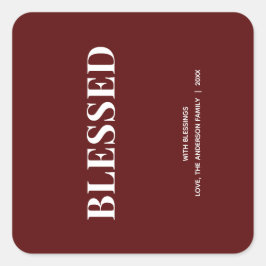 Minimal BLESSED | Deep Red Holiday Vierkante Sticker