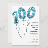 Minimal Blue 100 Balloon 100ste verjaardagsfeest Kaart (Voorkant)