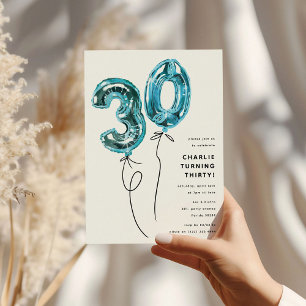 Minimal Blue 30 Balloon 30ste verjaardagsfeest Kaart