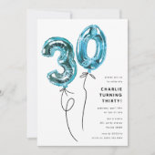 Minimal Blue 30 Balloon 30ste verjaardagsfeest Kaart (Voorkant)