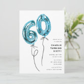 Minimal Blue 60 Balloon 60ste verjaardagsfeest Kaart (Staand voorkant)