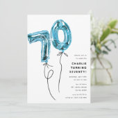 Minimal Blue 70 Balloon 70th Birthday Party Kaart (Staand voorkant)