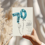 Minimal Blue 70 Balloon 70th Birthday Party Kaart<br><div class="desc">Nodig vrienden en familie uit voor een 70e verjaardagsfeest met dit minimalistische ontwerp. Met blauw helium nummer 70 ballonnen op een klassieke witte achtergrond en een eenvoudige sjabloon die eenvoudig aan te passen is met uw eigen evenementdetails.</div>