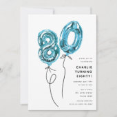 Minimal Blue 80 Balloon 80th Birthday Party Kaart (Voorkant)