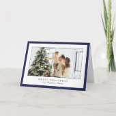 Minimal Blue Border Foto Elegant Kerstmis Feestdagen Kaart (Voorkant)
