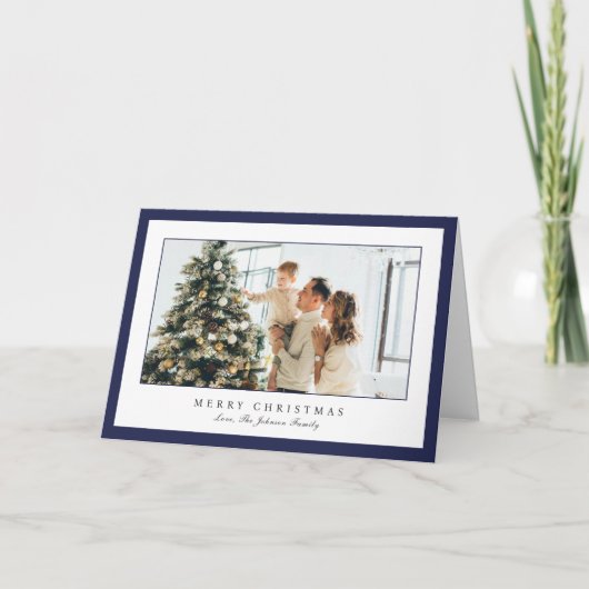Minimal Blue Border Foto Elegant Kerstmis Feestdagen Kaart (Voorkant)