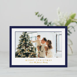 Minimal Blue Border Foto Elegant Kerstmis Folie Feestdagenkaart