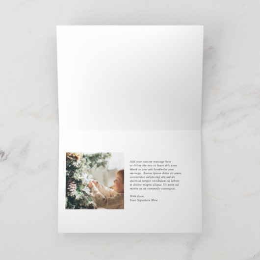 Minimal Blue Border Foto Elegant Kerstmis Folie Feestdagenkaart (Binnenlaag)