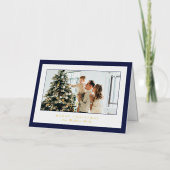 Minimal Blue Border Foto Elegant Kerstmis Folie Feestdagenkaart (Voorkant)