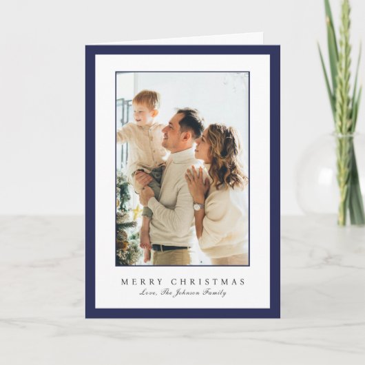 Minimal Blue Border Photo Elegant Christmas Feestdagen Kaart (Voorkant)