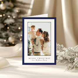 Minimal Blue Border Photo Elegant Christmas Feestdagen Kaart