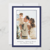 Minimal Blue Border Photo Elegant Christmas Feestdagenkaart (Voorkant)