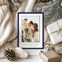 Minimal Blue Border Photo Elegant Christmas Feestdagenkaart