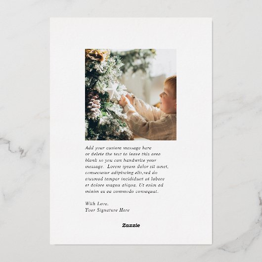 Minimal Blue Border Photo Elegant Christmas Folie Feestdagenkaart (Achterkant)