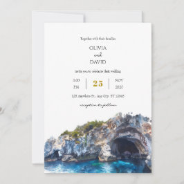 Minimal Blue Cliff Coastal Landscape Beach Wedding Kaart