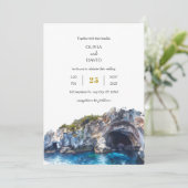 Minimal Blue Cliff Coastal Landscape Beach Wedding Kaart (Staand voorkant)