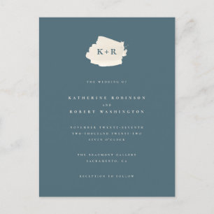 Minimal Blue & Cream Waterverf Initialen bruiloft Uitnodiging Briefkaart