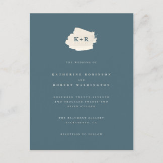 Minimal Blue & Cream Waterverf Initialen bruiloft Uitnodiging Briefkaart
