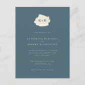 Minimal Blue & Cream Waterverf Initialen bruiloft Uitnodiging Briefkaart (Voorkant)