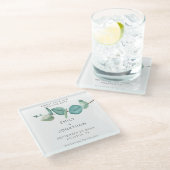 Minimal Blue Eucalyptus Keepsake Save the Date GLA Glazen Onderzetter (Schuin)