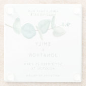 Minimal Blue Eucalyptus Keepsake Save the Date GLA Glazen Onderzetter (Achterkant)