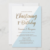 Minimal Blue Gold 1e verjaardag doop Kaart (Voorkant)