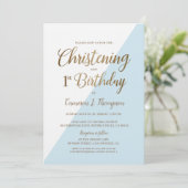 Minimal Blue Gold 1e verjaardag doop Kaart (Staand voorkant)