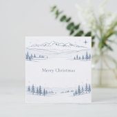 Minimal Blue Mountain Merry Christmas Feestdagenkaart (Staand voorkant)