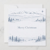 Minimal Blue Mountain Merry Christmas Feestdagenkaart (Voorkant)
