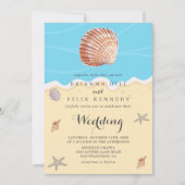 Minimal Blue Ocean Summer Wedding Kaart (Voorkant)