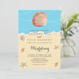 Minimal Blue Ocean Summer Wedding Kaart