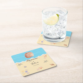 Minimal Blue Ocean Summer Wedding Kartonnen Onderzetters