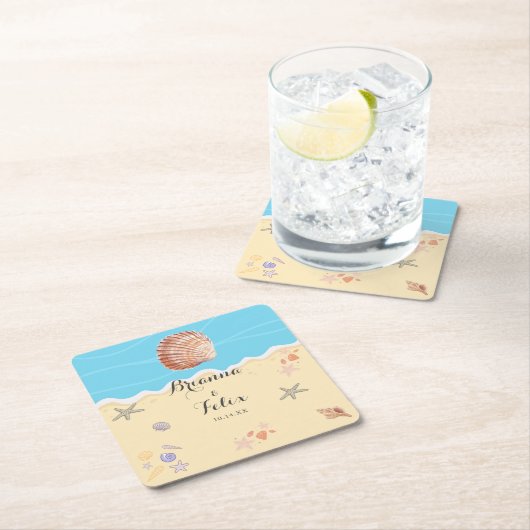 Minimal Blue Ocean Summer Wedding Kartonnen Onderzetters (Insitu)