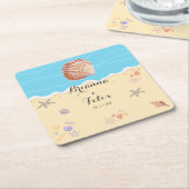 Minimal Blue Ocean Summer Wedding Kartonnen Onderzetters (Schuin)