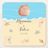 Minimal Blue Ocean Summer Wedding Kartonnen Onderzetters (Voorkant)