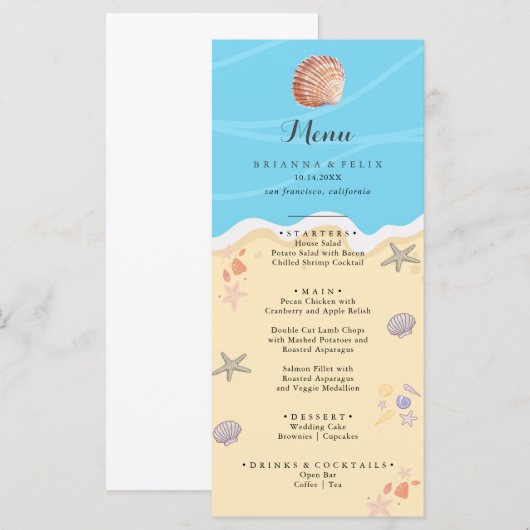 Minimal Blue Ocean Summer Wedding Menu (Voorkant / Achterkant)