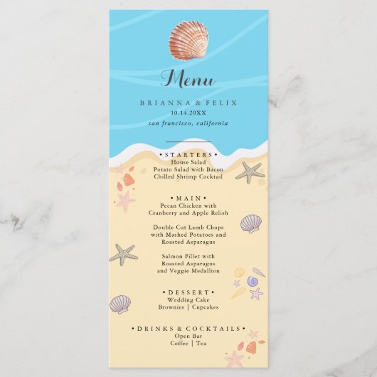 Minimal Blue Ocean Summer Wedding Menu (Voorkant)
